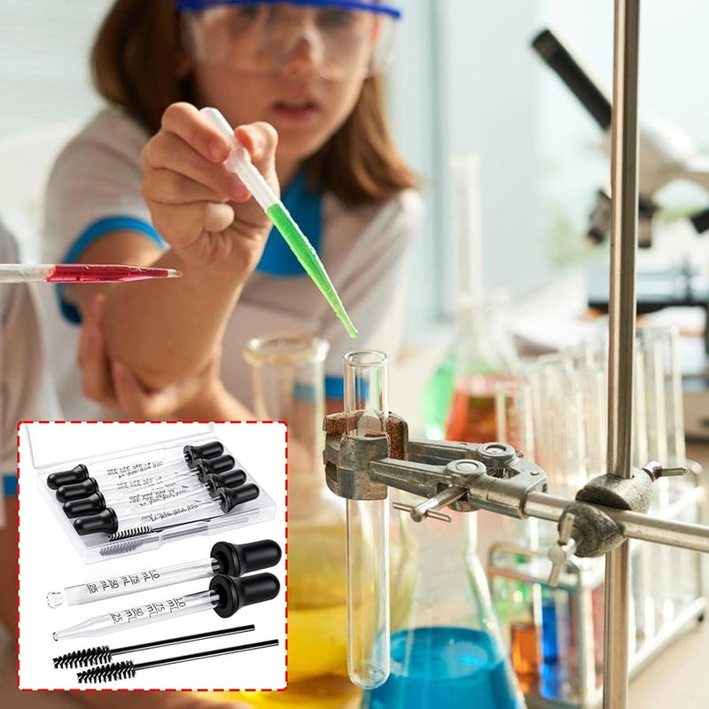 Clear Glass Essential Oil Dropper Pipette with Cleaning Brush for Crafts Lab Supplies - Image 2